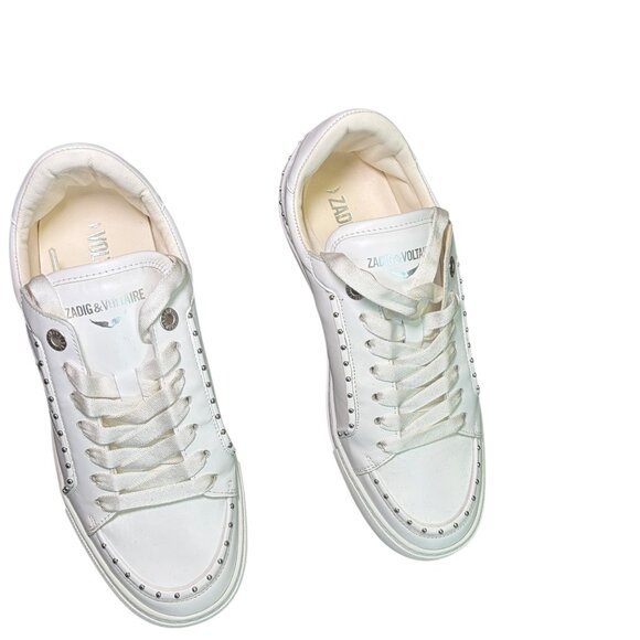Zadig & Voltaire Flash Studded White Leather Sneakers | Size 40 (9) - Picture 4 of 9